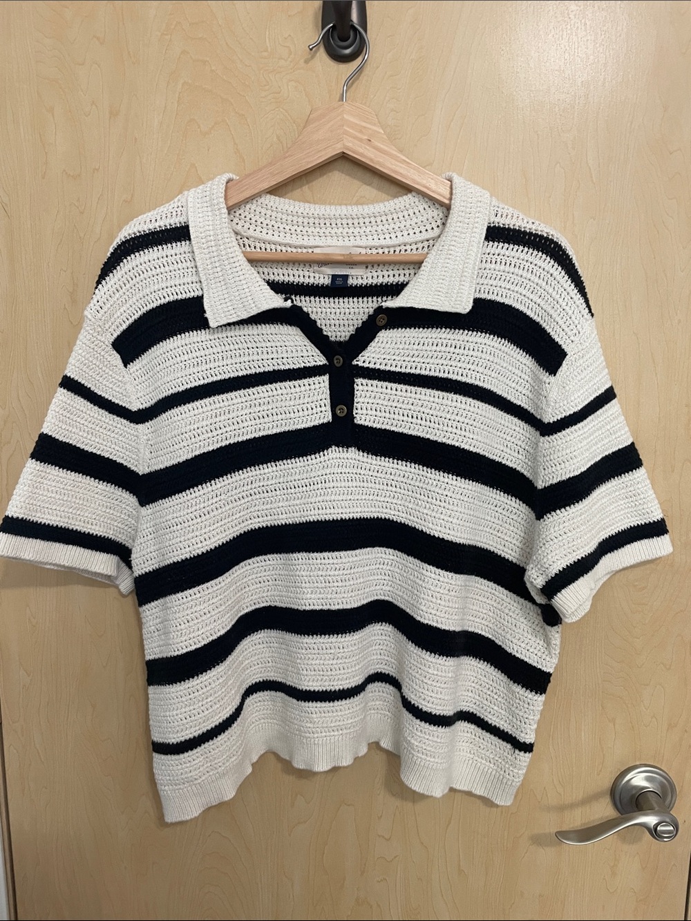 Universal Thread Striped Knit Polo - Black & White XXL